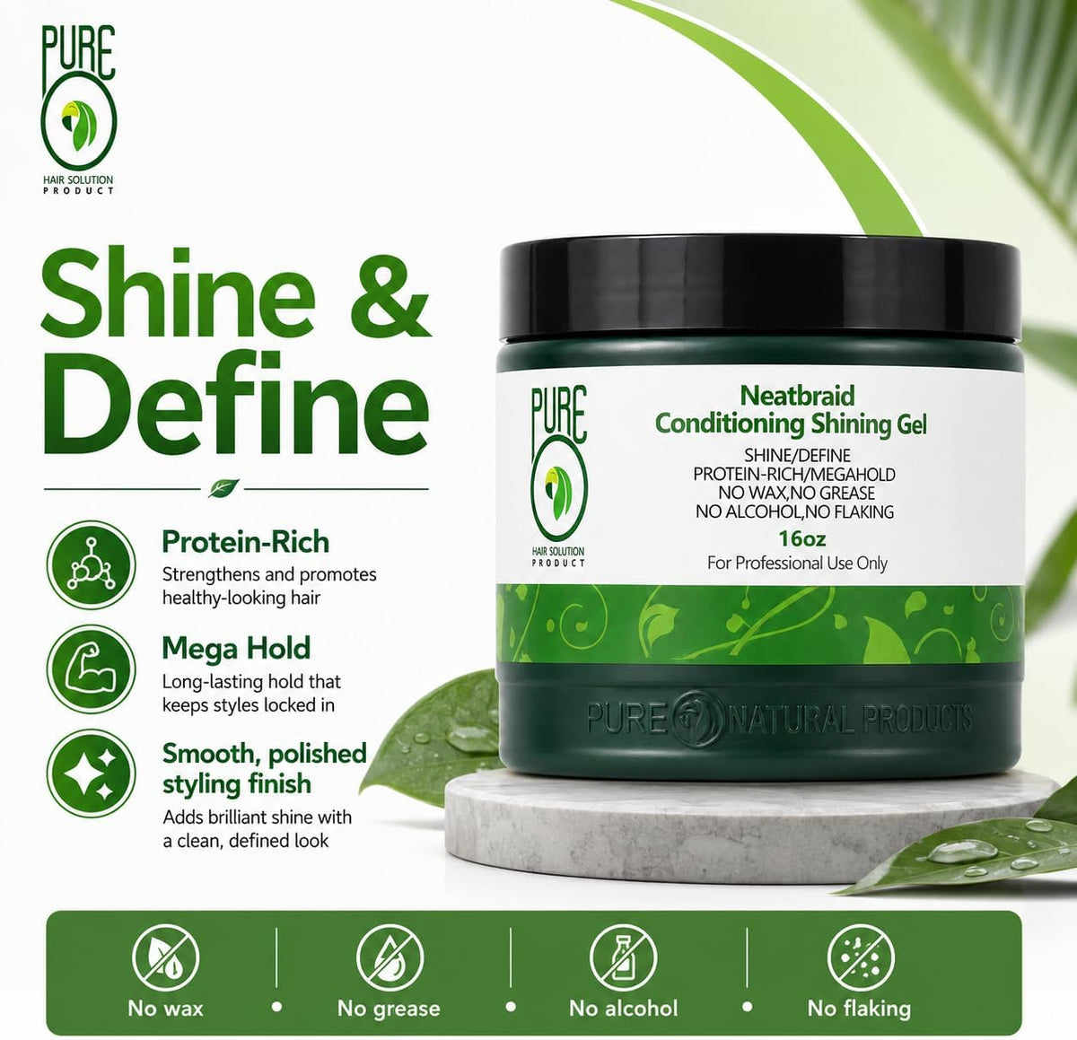 Pure O Neat Braid Gel Neat Braid Conditioning Shining Gel 64oz