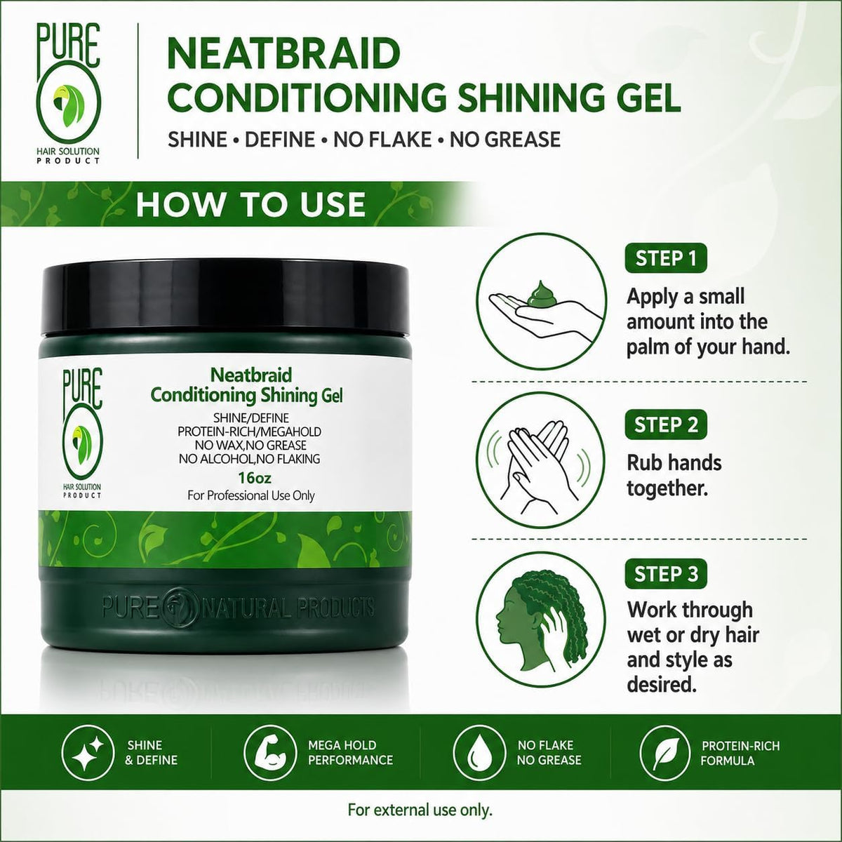 Pure O Neat Braid Gel Neat Braid Conditioning Shining Gel 64oz