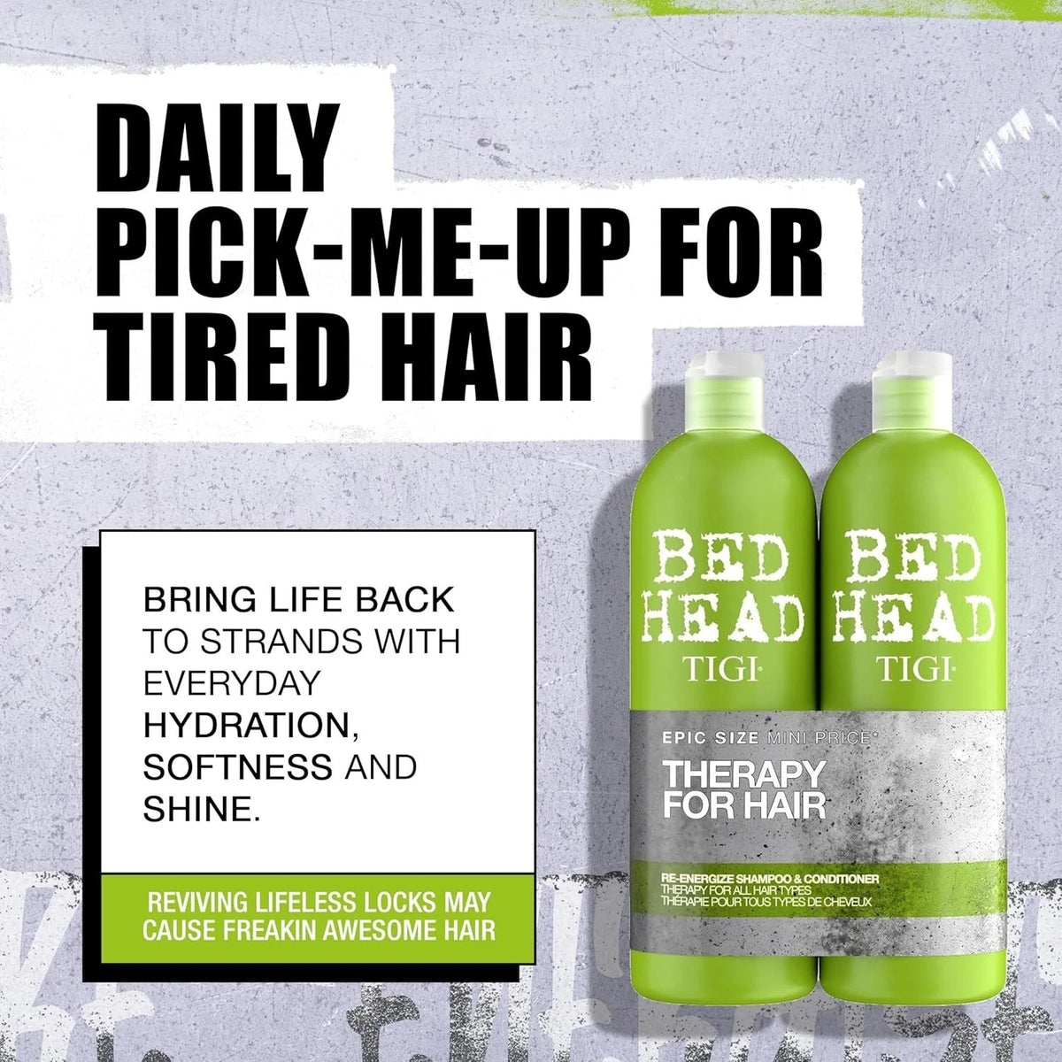 TIGI Bed Head Re-Energise Shampoo & Conditioner Set - Green 750ml (Pack of 2)